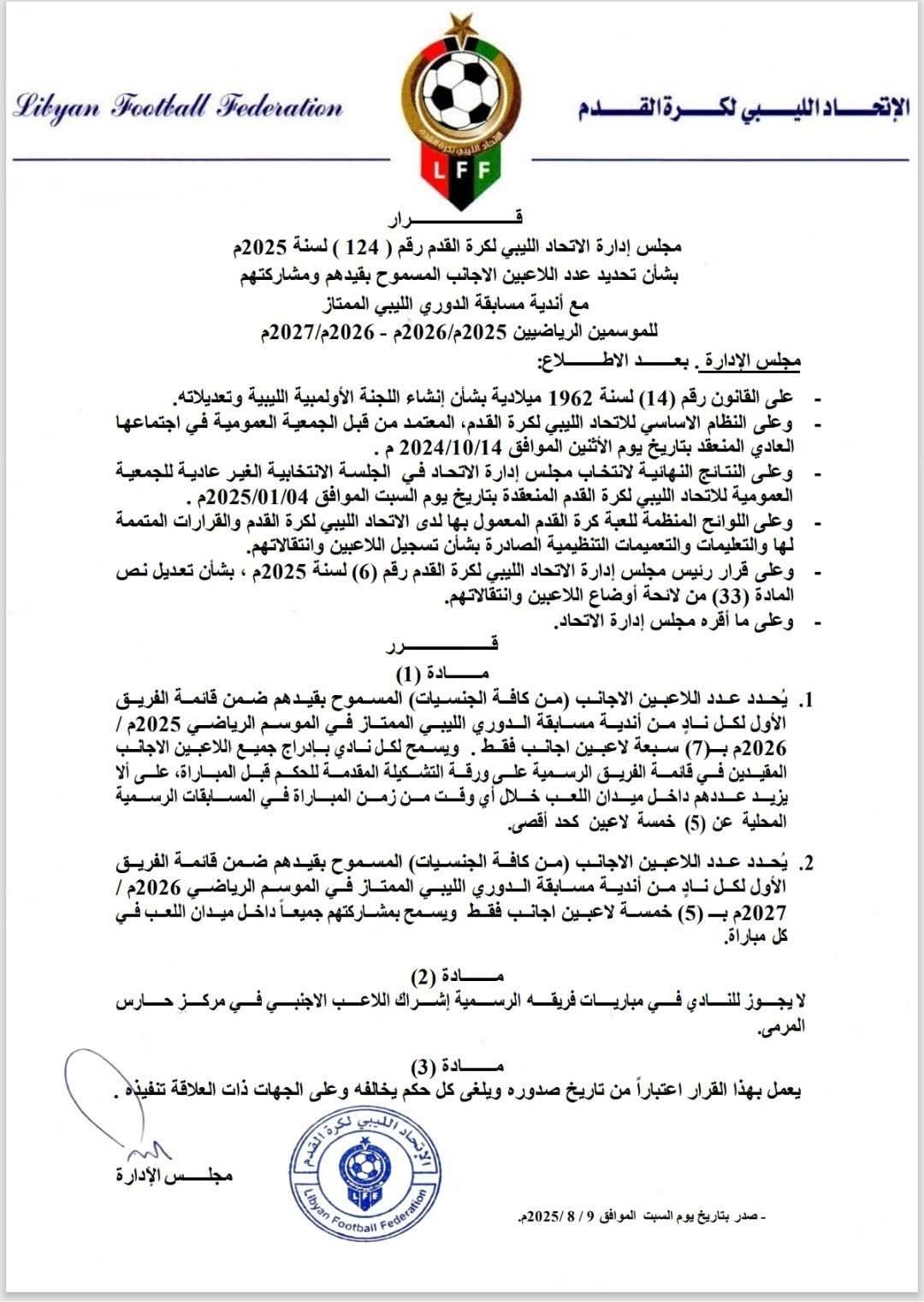 الاتحاد الليبي يصدر قرارًا صادمًا بشأن المحترفين