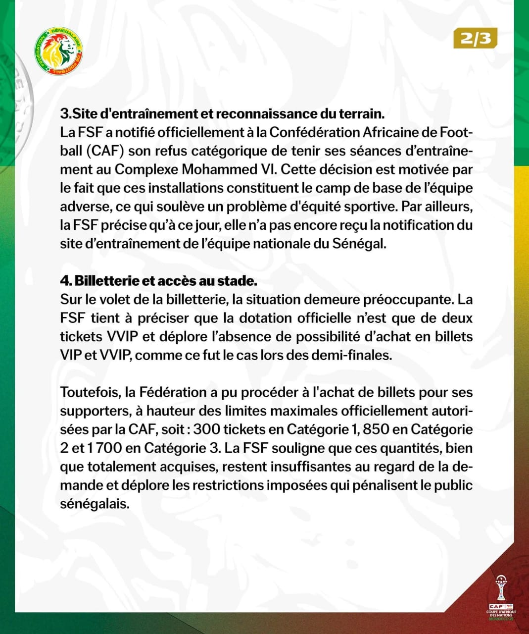 الاتحاد السنغالي يشعل نهائي الكان ببيان 3 الاتحاد السنغالي يشعل نهائي الكان ببيان